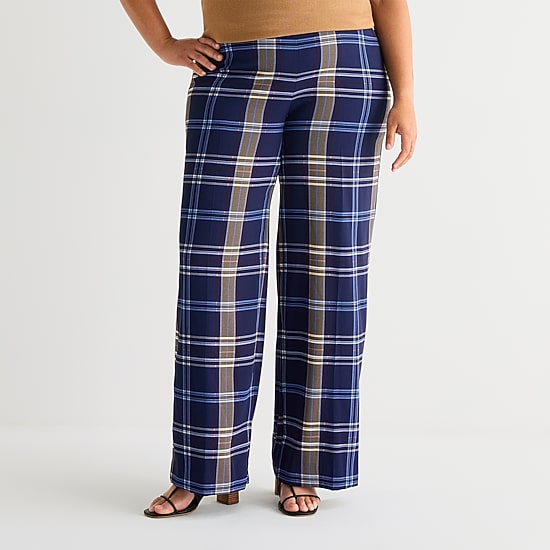Worthington Womens Plus Wide Leg High Rise Trouser