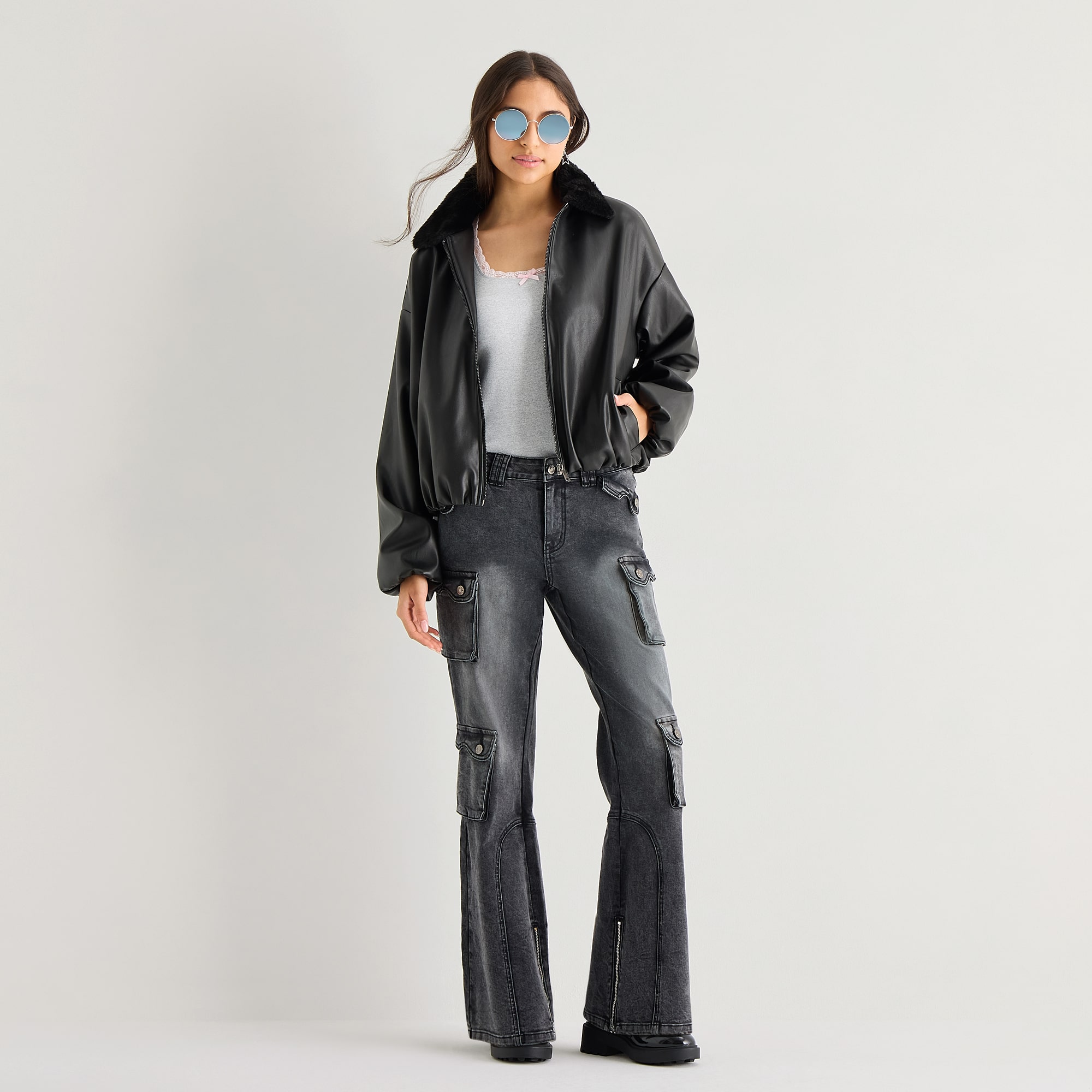 Forever 21 Womens Juniors Faux Leather Midweight Work Jacket