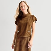 Liz Claiborne Womens Mock Neck Short Sleeve Embellished Blouse