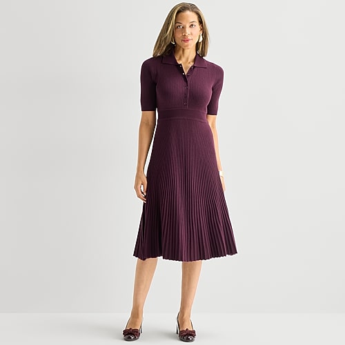 Liz Claiborne Womens Short Sleeve Midi Sweater Dress In Purple