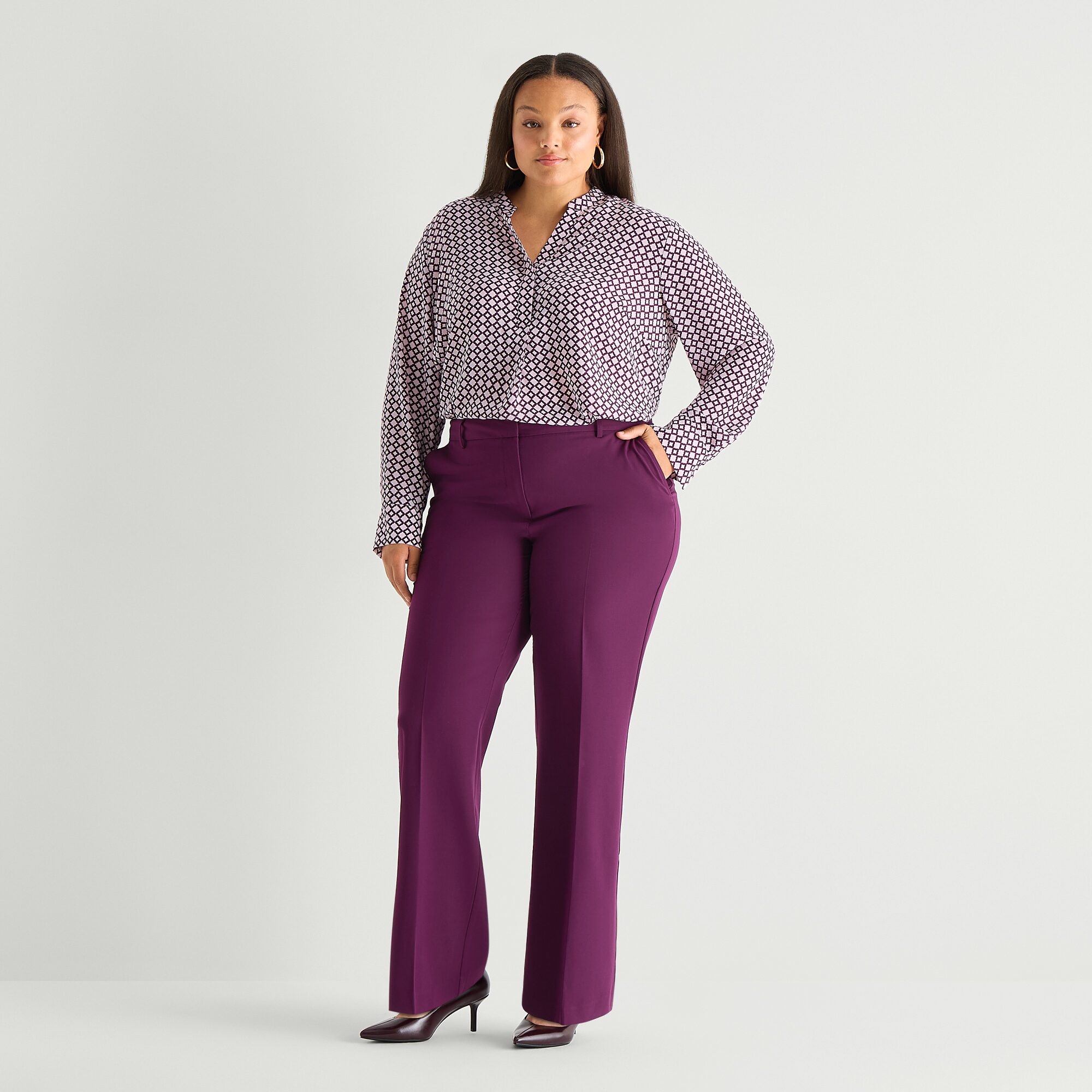Worthington Womens Plus Henley Neck Long Sleeve Blouse