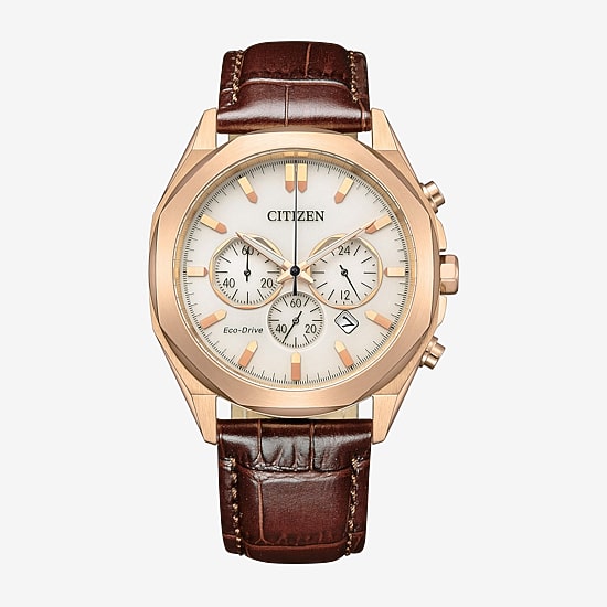 Citizen Classic Eco Mens Chronograph Brown Leather Strap Watch Ca4593-15a