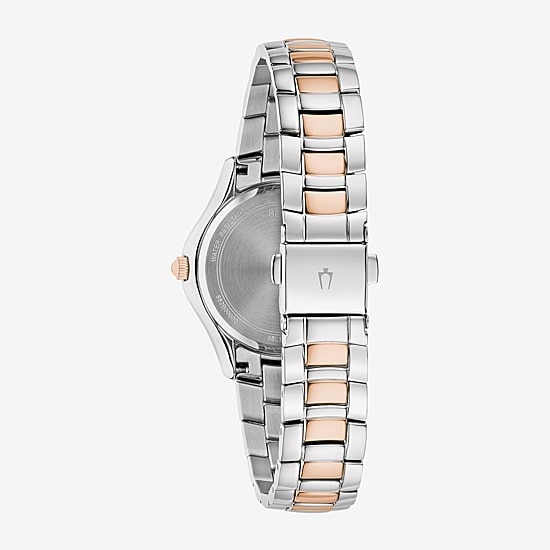 Bulova Misc Crystal Womens Two Tone Stainless Steel Bracelet Watch 98l346