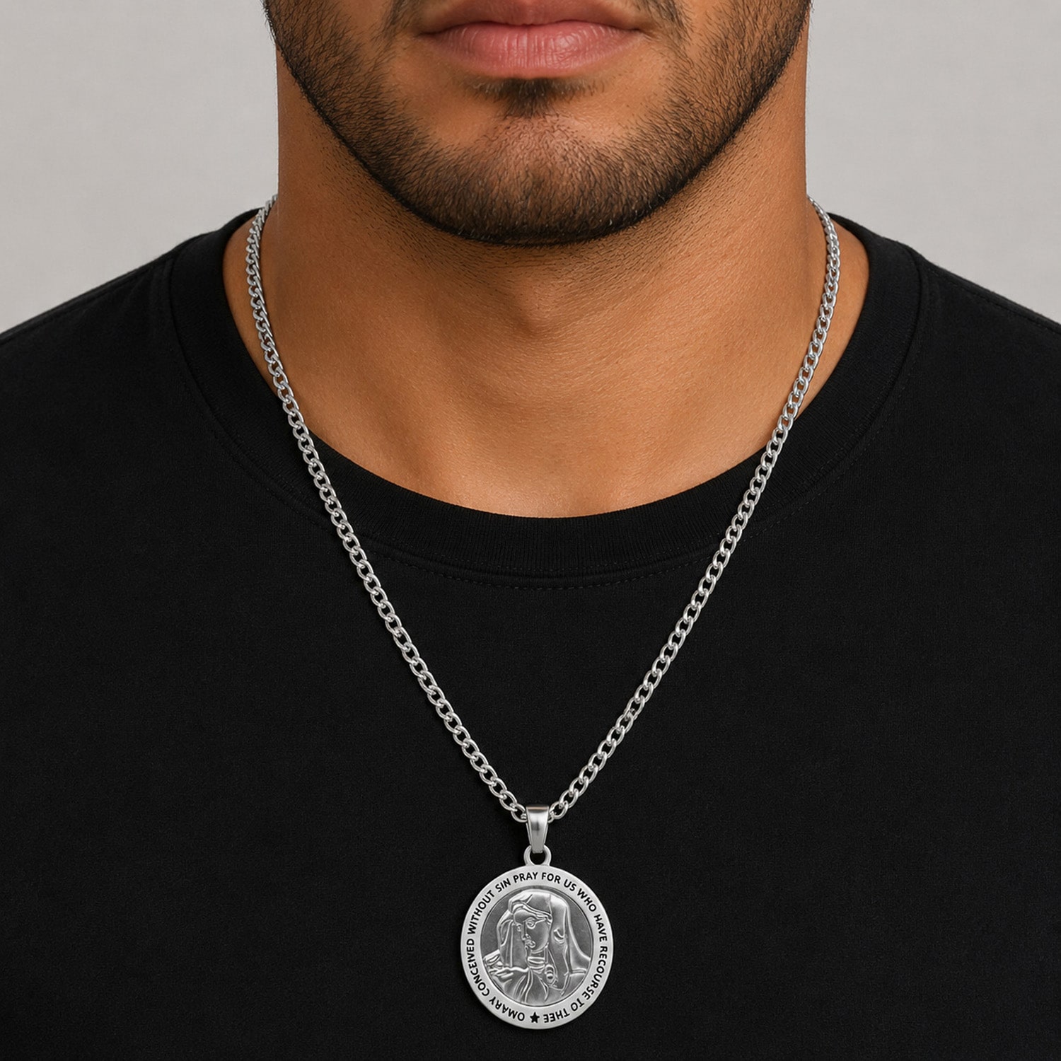 Mary Mens Stainless Steel 24 Inch Pendant Necklace
