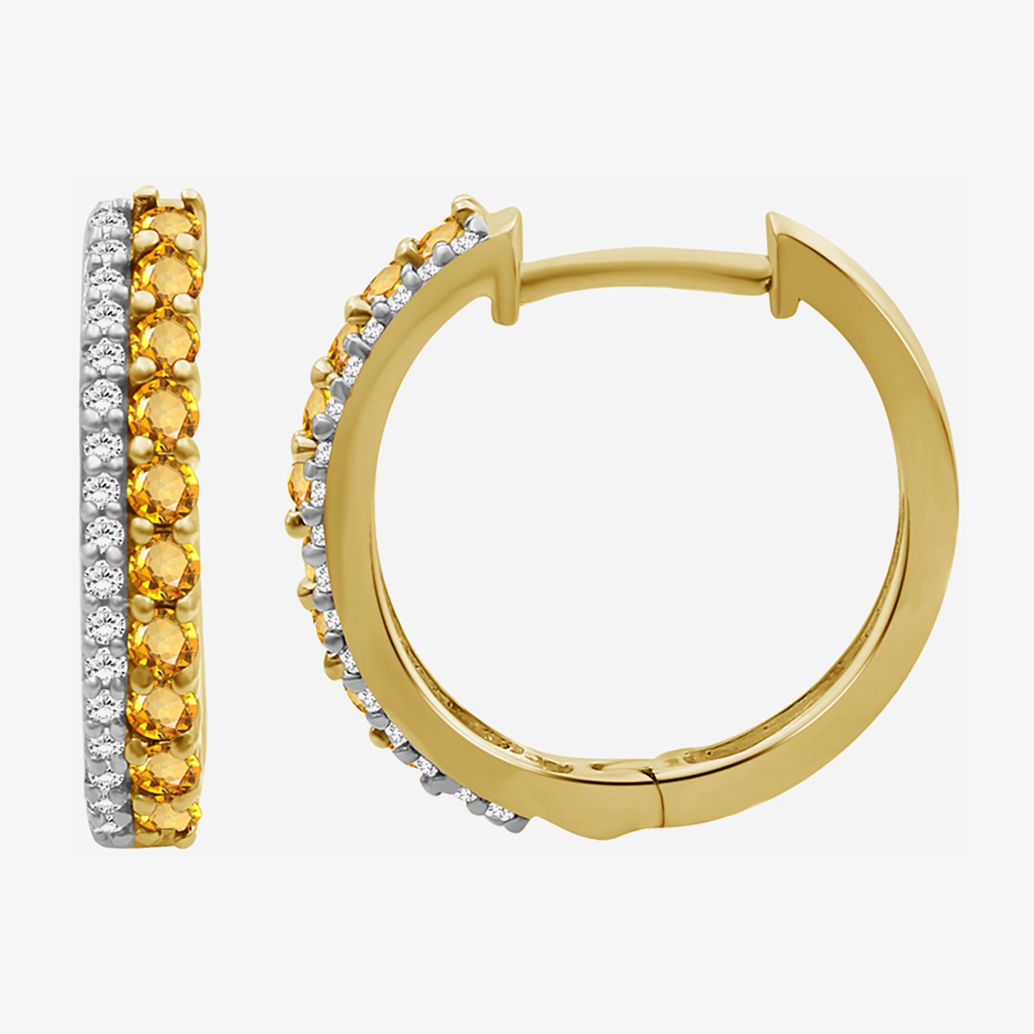 (I-J / I2-I3) Womens 1/10 CT. T.W. Genuine Yellow Citrine 10K Gold 15.3mm Round Hypoallergenic Hoop Earrings