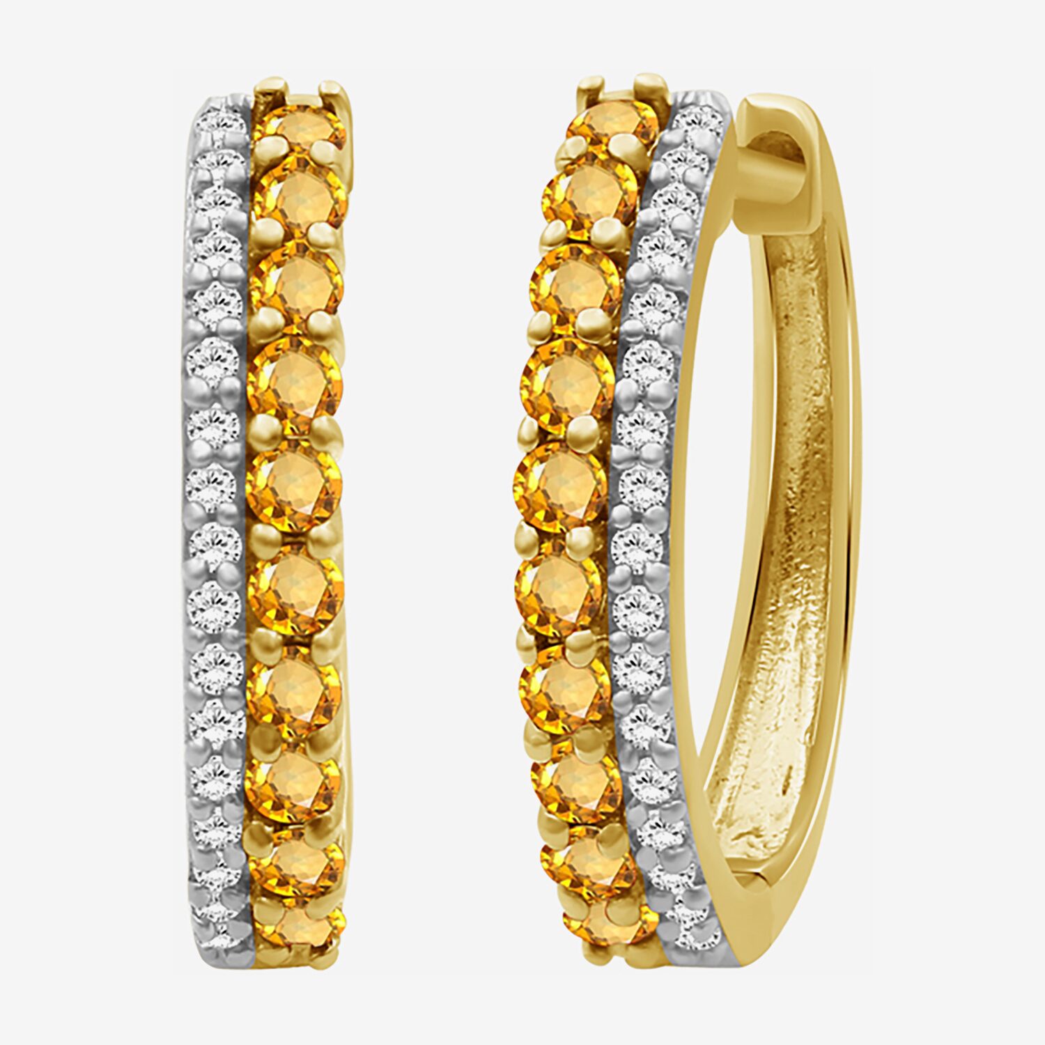 (I-J / I2-I3) Womens 1/10 CT. T.W. Genuine Yellow Citrine 10K Gold 15.3mm Round Hypoallergenic Hoop Earrings