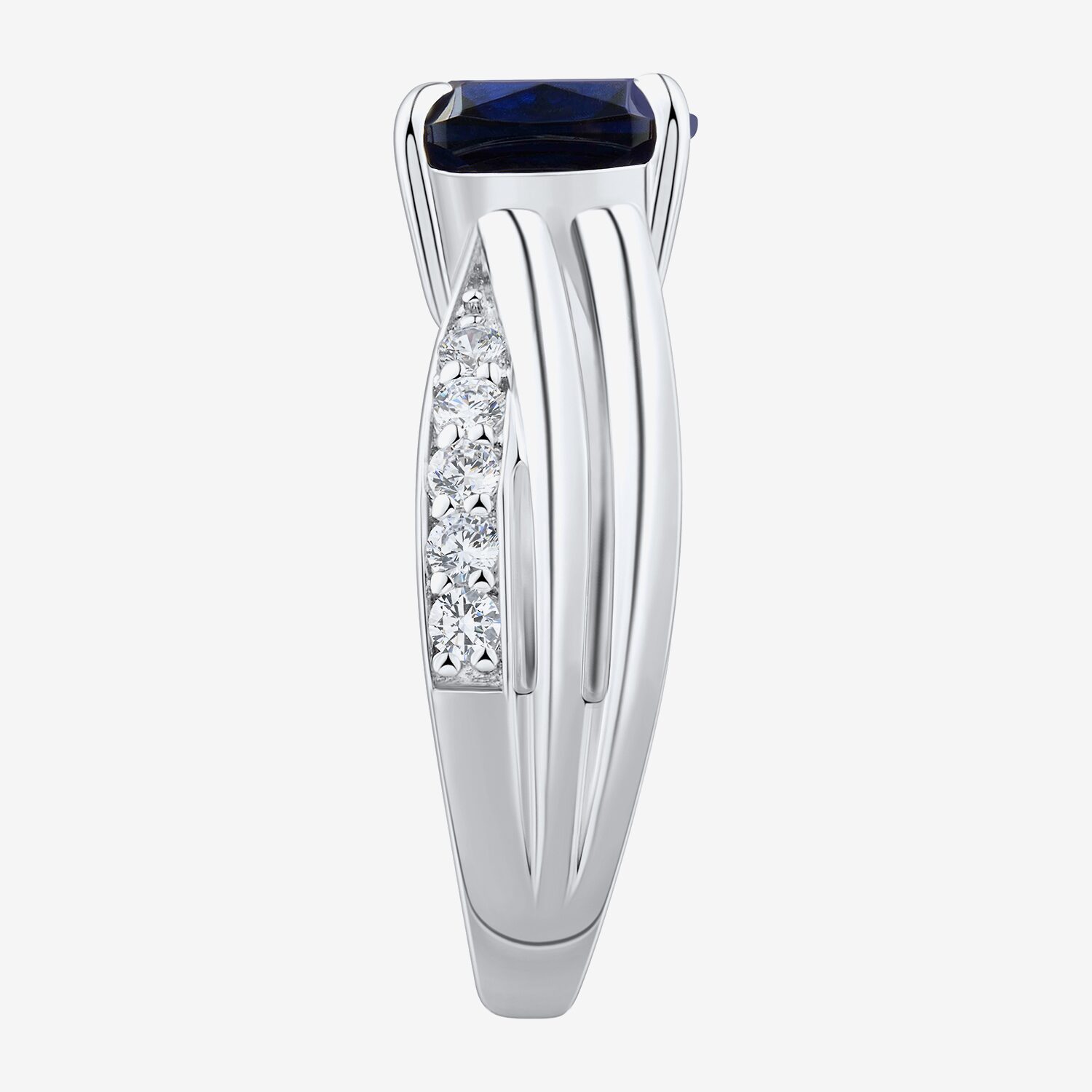 Womens Lab Created Blue Sapphire Sterling Silver Cushion Crossover Side Stone Cocktail Ring