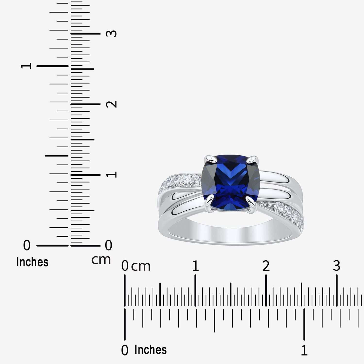 Womens Lab Created Blue Sapphire Sterling Silver Cushion Crossover Side Stone Cocktail Ring