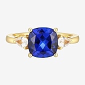 Womens Lab Created Blue Sapphire 18K Gold Over Silver Cushion 3-Stone Cocktail Ring