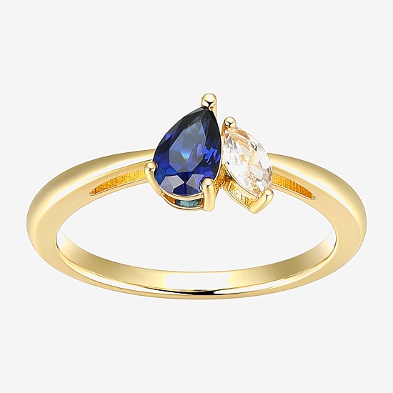 Womens Lab Created Blue Sapphire 18K Gold Over Silver Pear Cocktail Ring