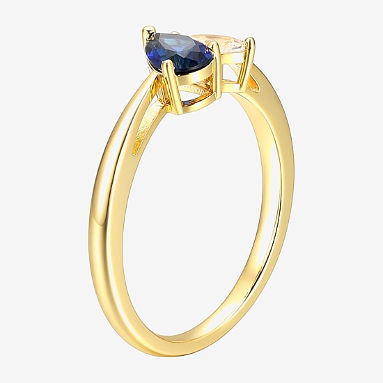 Womens Lab Created Blue Sapphire 18K Gold Over Silver Pear Cocktail Ring