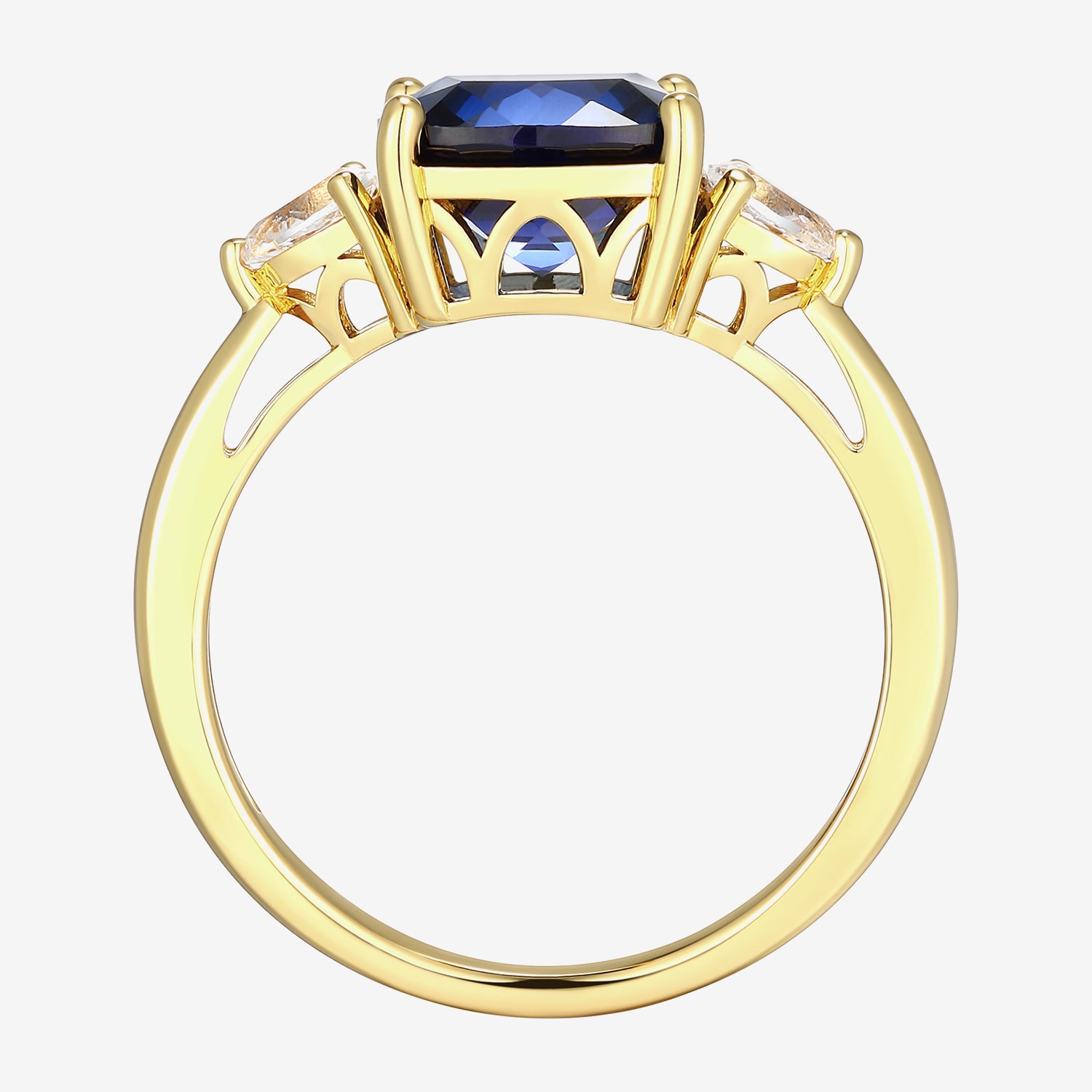 Womens Lab Created Blue Sapphire 18K Gold Over Silver Cushion 3-Stone Cocktail Ring