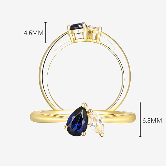 Womens Lab Created Blue Sapphire 18K Gold Over Silver Pear Cocktail Ring