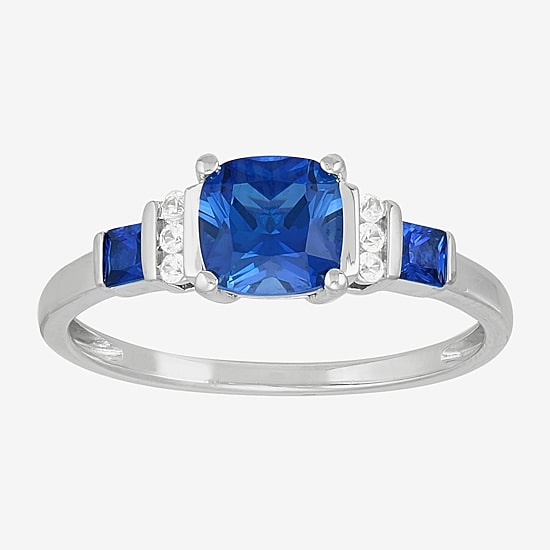 Womens Lab Created Gemstone Sterling Silver Cushion Cocktail Ring