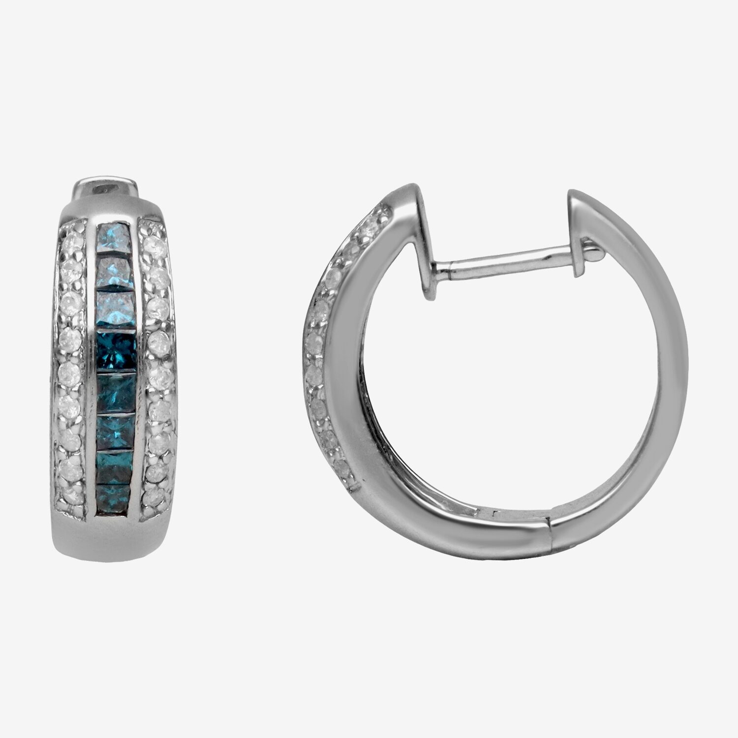 LIMITED QUANTITIES 7/8 CT. T.W. White and Color-Enhanced Blue Diamond Hoop Earrings