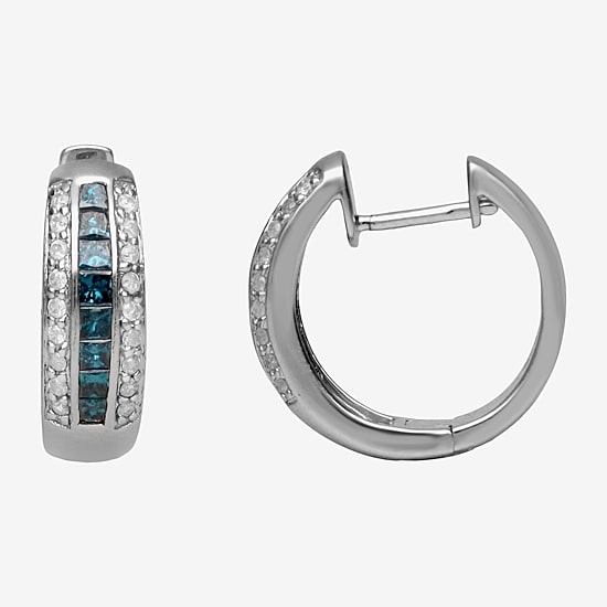 LIMITED QUANTITIES 7/8 CT. T.W. White and Color-Enhanced Blue Diamond Hoop Earrings
