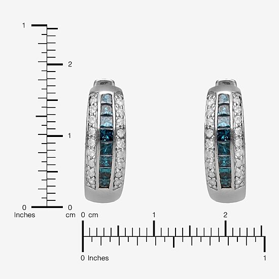 LIMITED QUANTITIES 7/8 CT. T.W. White and Color-Enhanced Blue Diamond Hoop Earrings