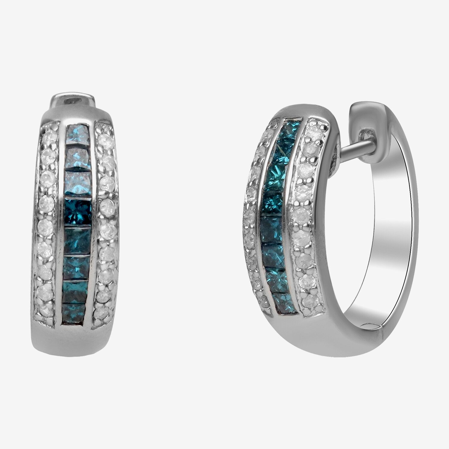 LIMITED QUANTITIES 7/8 CT. T.W. White and Color-Enhanced Blue Diamond Hoop Earrings