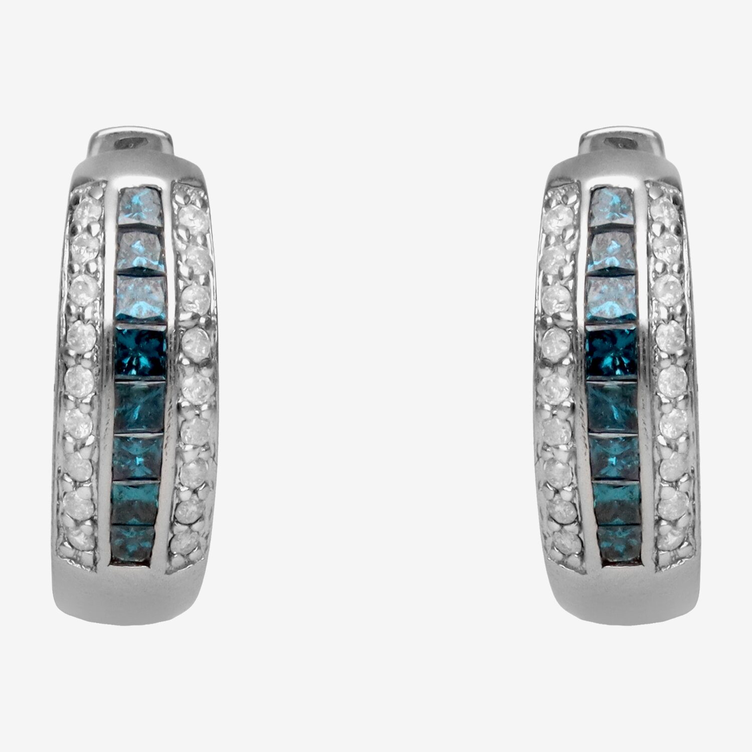 LIMITED QUANTITIES 7/8 CT. T.W. White and Color-Enhanced Blue Diamond Hoop Earrings