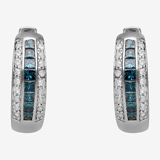 LIMITED QUANTITIES 7/8 CT. T.W. White and Color-Enhanced Blue Diamond Hoop Earrings