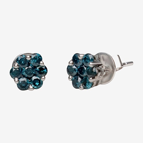 LIMITED QUANTITIES 3/4 CT. T.W. Color-Enhanced Blue Diamond Flower Stud Earrings