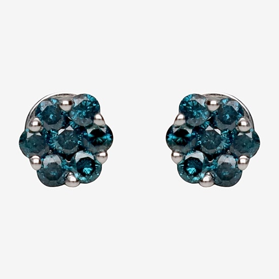 LIMITED QUANTITIES 3/4 CT. T.W. Color-Enhanced Blue Diamond Flower Stud Earrings