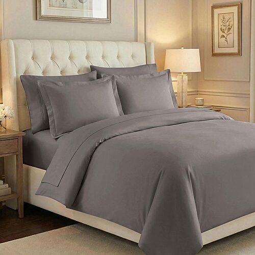 SUPERIOR Egyptian Cotton 700tc Premium Sateen Reversible Duvet Cover, One Size, Gray