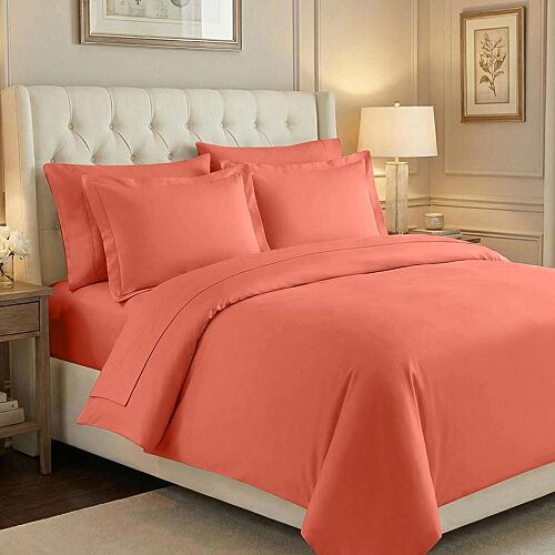 SUPERIOR Egyptian Cotton 700tc Premium Sateen Reversible Duvet Cover, One Size, Orange