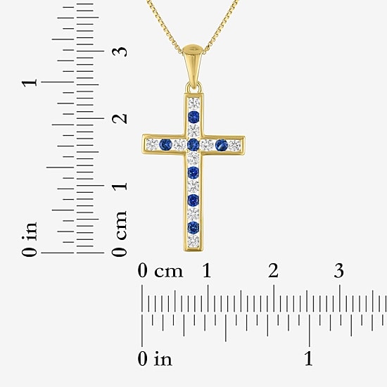 Cross Womens Lab Created Blue Sapphire 14K Gold Over Silver Cross 18 Inch Pendant Necklace