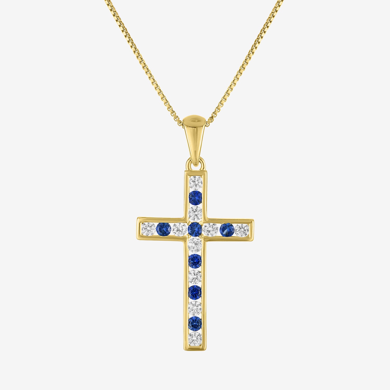Cross Womens Lab Created Blue Sapphire 14K Gold Over Silver Cross 18 Inch Pendant Necklace