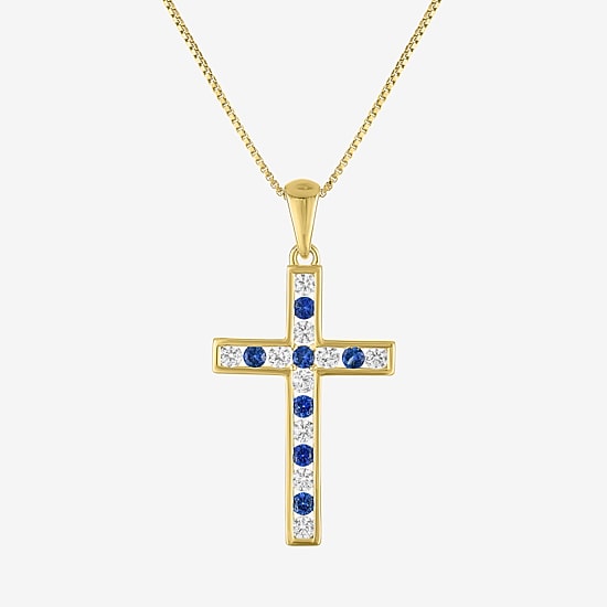 Cross Womens Lab Created Blue Sapphire 14K Gold Over Silver Cross 18 Inch Pendant Necklace