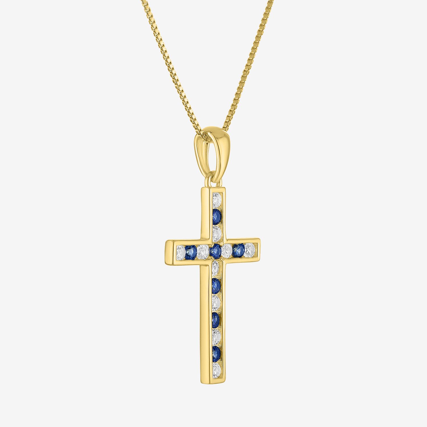Cross Womens Lab Created Blue Sapphire 14K Gold Over Silver Cross 18 Inch Pendant Necklace