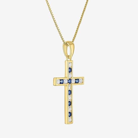 Cross Womens Lab Created Blue Sapphire 14K Gold Over Silver Cross 18 Inch Pendant Necklace