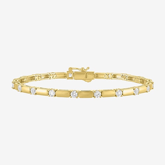 Womens Lab Created White Sapphire 14K Gold Over Brass 7.5 Inch Tennis Bracelet