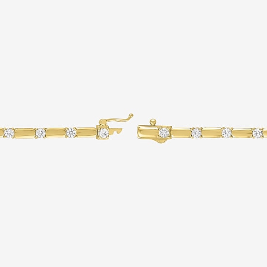 Womens Lab Created White Sapphire 14K Gold Over Brass 7.5 Inch Tennis Bracelet