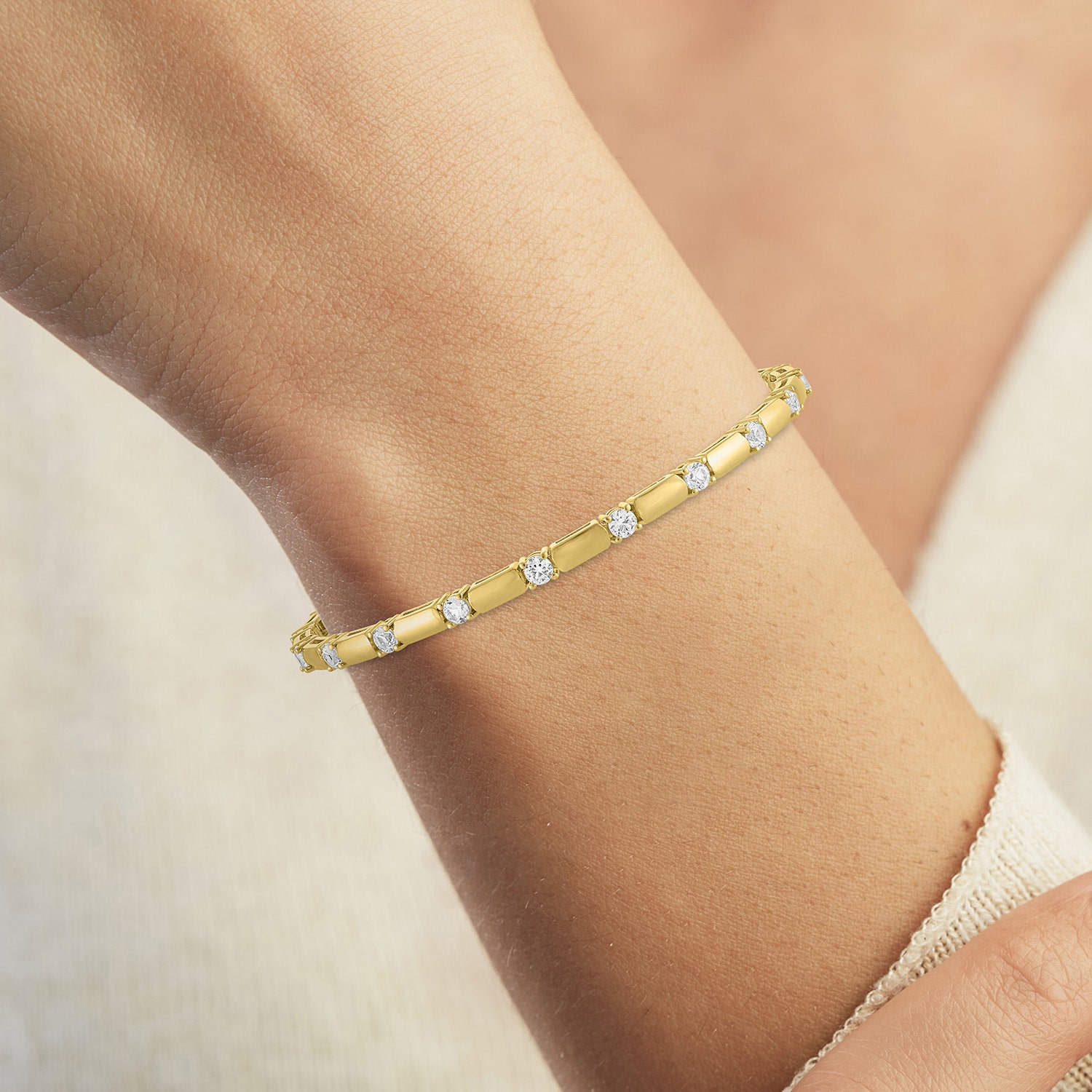 Womens Lab Created White Sapphire 14K Gold Over Brass 7.5 Inch Tennis Bracelet