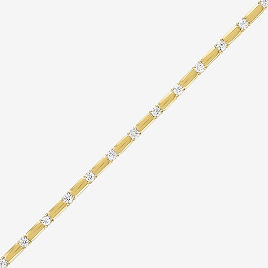 Womens Lab Created White Sapphire 14K Gold Over Brass 7.5 Inch Tennis Bracelet
