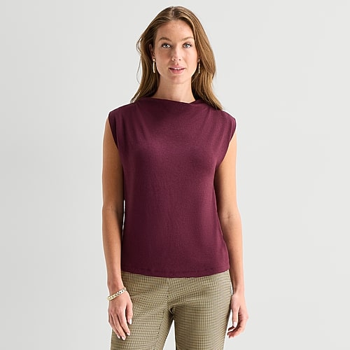 Liz Claiborne Womens Funnel Neck Short Sleeve Blouse In Purple