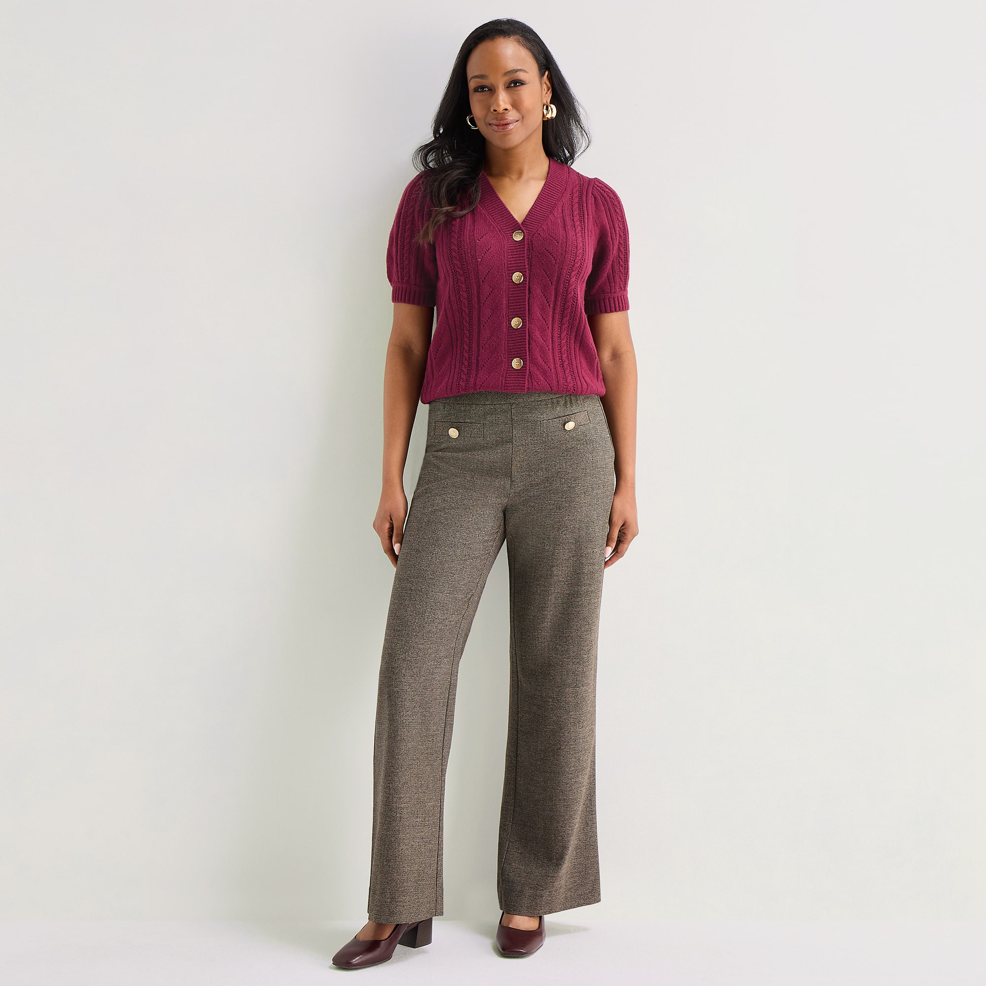 Liz Claiborne Womens V Neck Short Sleeve Button Petite Cardigan