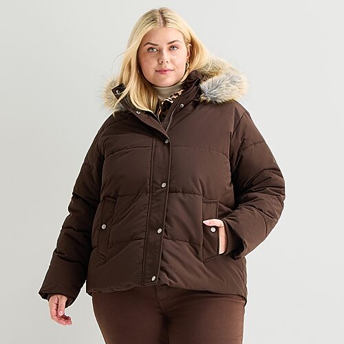 St. John's Bay Womens Plus Weather Resistant Heavyweight Parka In Brown