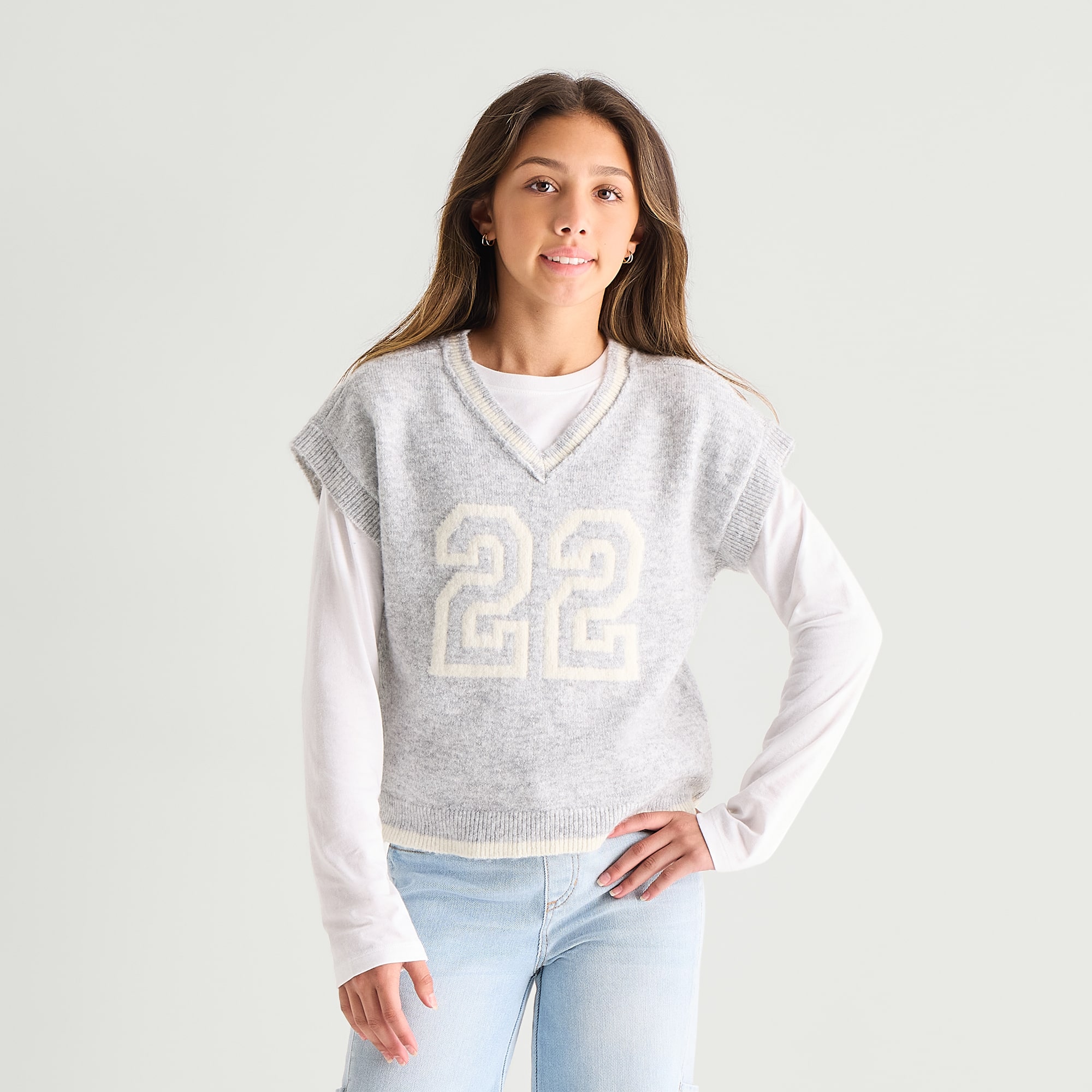 Eyeshadow Big Kid Girls V Neck Sweater Vest