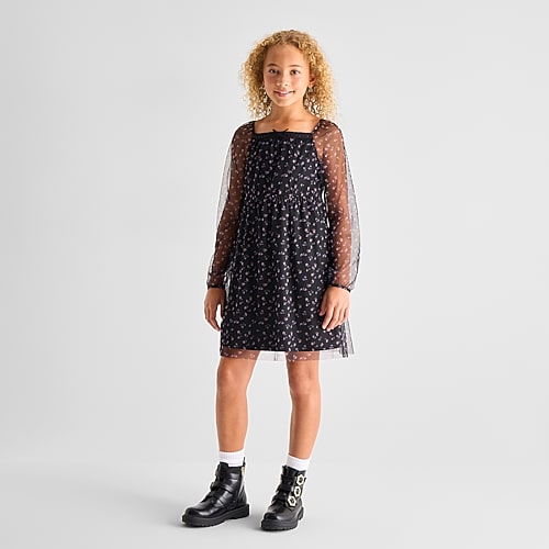 Thereabouts Little & Big Kid Girls Bishop Long Sleeve A-line Dress In Black