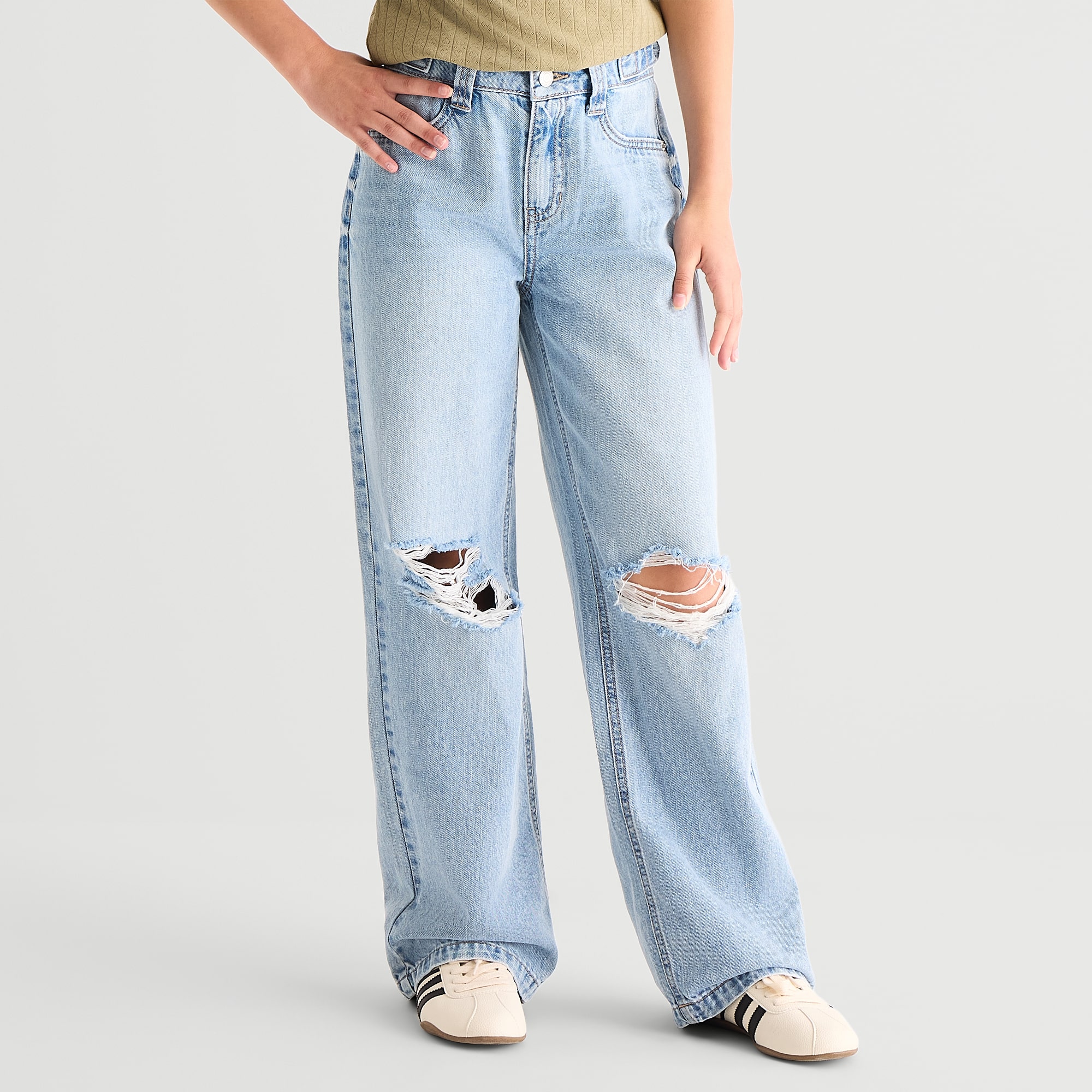 Vanilla Star Big Kid Girls Distressed Wide Leg Jean