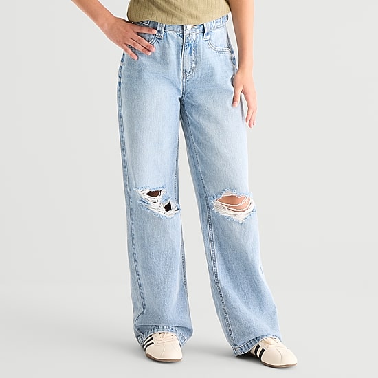 Vanilla Star Big Kid Girls Distressed Wide Leg Jean
