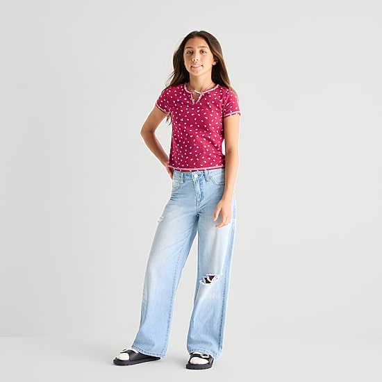 Vanilla Star Big Kid Girls Distressed Bow Wide Leg Jean