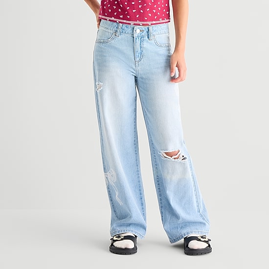 Vanilla Star Big Kid Girls Distressed Bow Wide Leg Jean