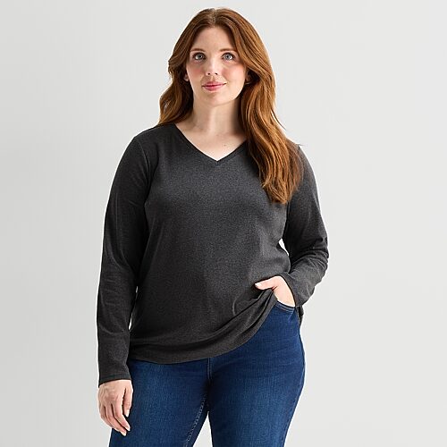 Liz Claiborne Womens Plus Crew Neck Long Sleeve T-Shirt, 5x, Gray