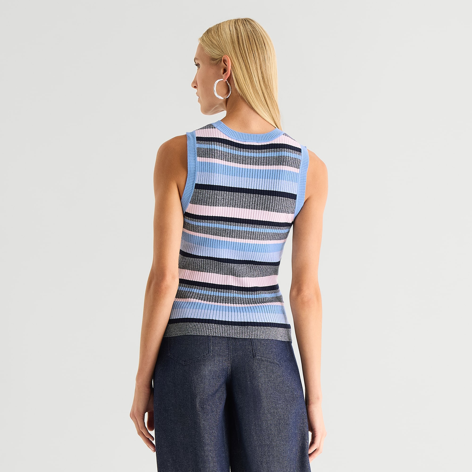 Worthington Womens Crew Neck Sleeveless Striped Pullover Sweater