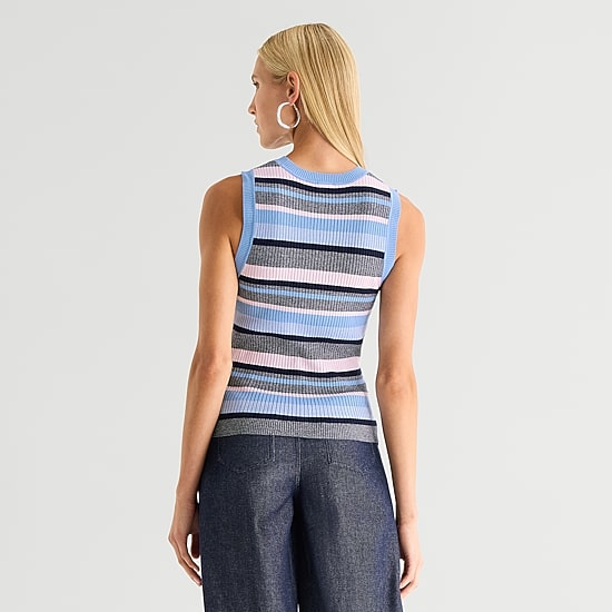 Worthington Womens Crew Neck Sleeveless Striped Pullover Sweater