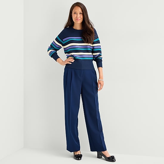 Liz Claiborne Tall Womens Crew Neck Long Sleeve Striped Pullover Sweater